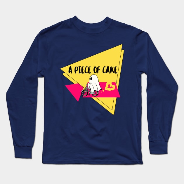 A Piece Of Cake Ghost Riding a Bike Halloween Long Sleeve T-Shirt by 3dozecreations